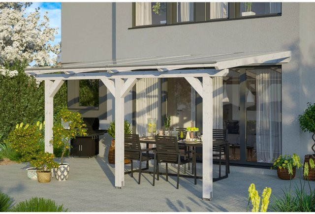 Skan Holz Terrassenüberdachung Bormio aus Leimholz in Weiß, Breite: 434 cm, Tiefe: 400 cm - Bild 1