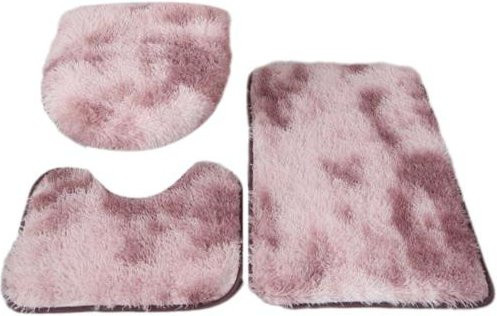 3-teiliges Badezimmerteppich-Set aus Polyester mit U-förmiger Bodenmatte, Toilettendeckelbezug und WC-Matte, rutschfest und saugfähig, Rosa/Violett - Bild 1