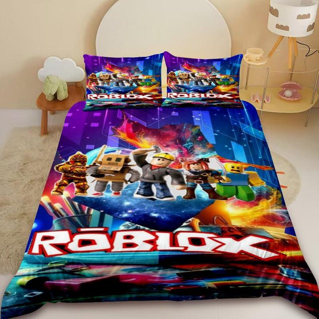 Roblox 3-teiliges Bettwäsche-Set für Kinder und Jugendliche mit Cartoon-Motiv, Mehrfarbig, Material: Mikrofaser, B/H: 200 x 230 cm - Bild 1