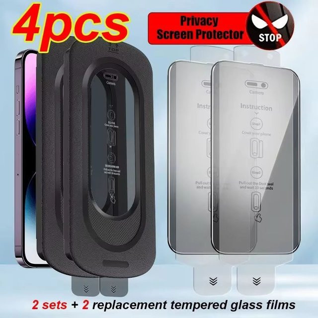 Basix Sichtschutz-Displayschutzfolie aus gehärtetem Glas für iPhone 17 16 15 14 13 12 11 Pro Max, 4er Set Anti-Spionage-Folien - Bild 1