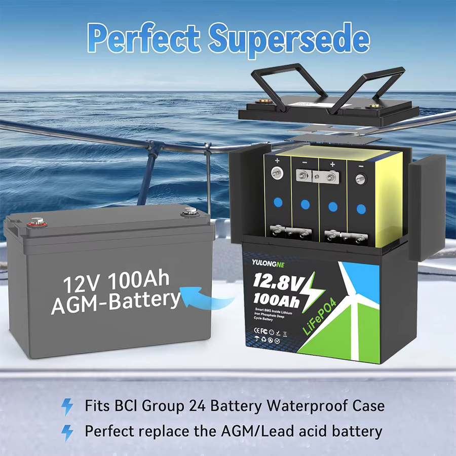 YULONGNE LiFePO4 Batterie 12V 100Ah 12,8V 300Ah Wiederaufladbare Lithium-Batterie mit BMS-Schutz 1280Wh Energiespeicherbatterie in Schwarz für Marine, Wohnmobile und Solaranlagen - Bild 4