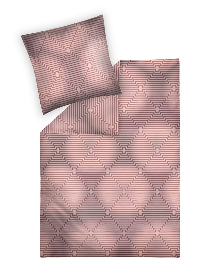 Estella Flanell Bettwäsche Samt und Seide Mauve Pink Retro Streifen B/H: 135 x 200 cm - Bild 1