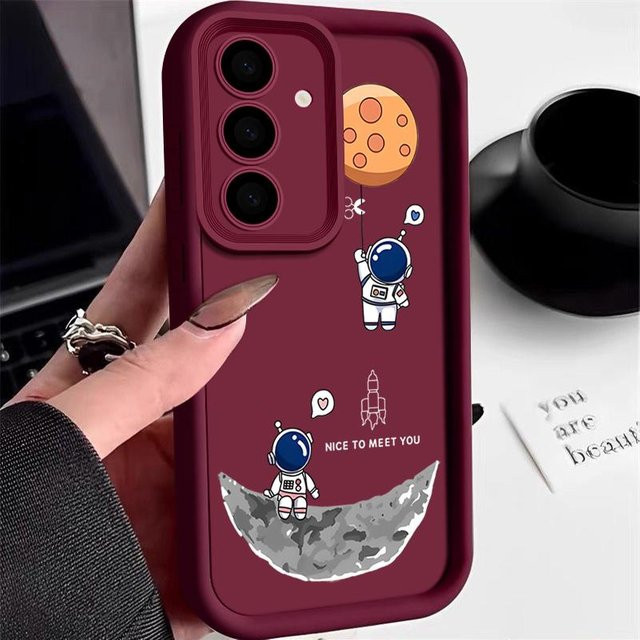 Niedliche Astronauten Handyhülle für Samsung Galaxy S24 FE S25 Edge S23 Ultra A55 A54 A35 A15 in Rot - Bild 1
