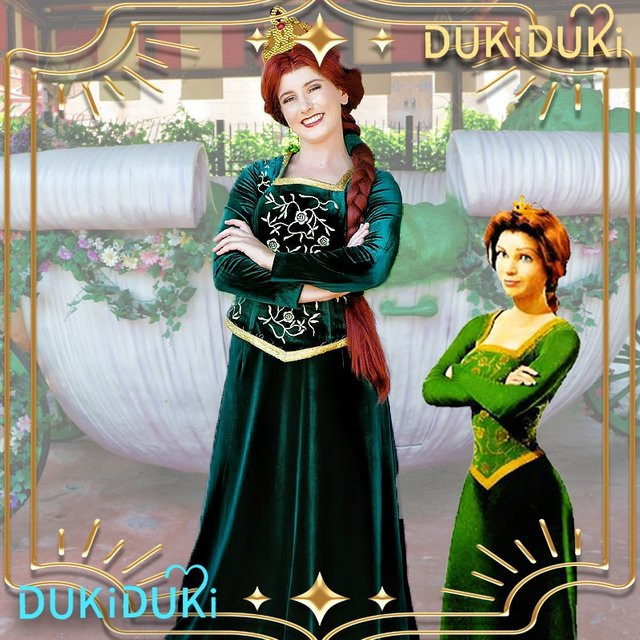 Keeppley Shrek Prinzessin Fiona Cosplay Kostüm, langes Kleid, Grün - Bild 1
