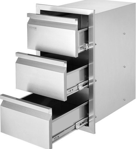 VEVOR Outdoor-Küchenschubladen aus Edelstahl in Silber, Triple Access Drawer für Grillinseln und Terrassengrillstationen, B/T/H: 37,7 x 48,0 x 48,0 cm - Bild 1