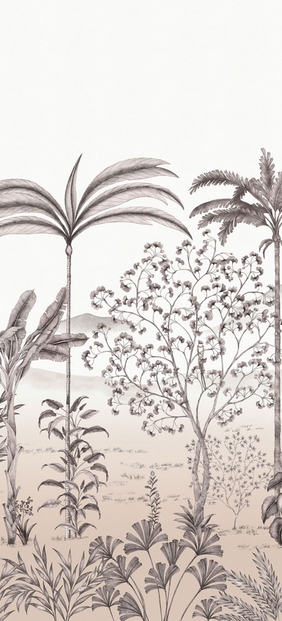 Isidore Leroy Mural Jardin des Oiseaux Bois de Rose Wandtattoo Panel A in Braun, Grau, Beige und Multicolour mit floralem Vintage-Design - Bild 2