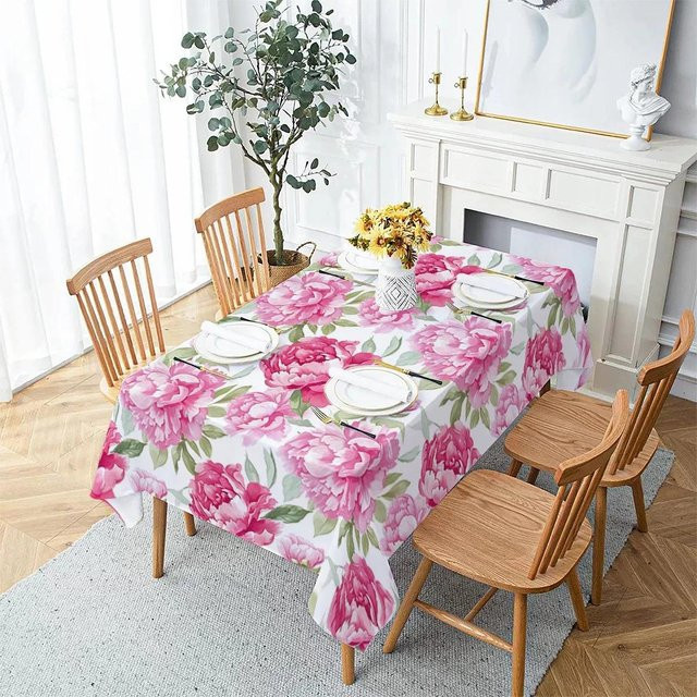 Wasserdichte Polyester-Tischdecke mit floralem Design von Beau Maison in Pink, B/T: 145 x 180 cm - Bild 1