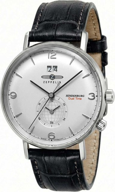 Zeppelin Herrenuhr Hindenburg Dual Time, Quarz, Edelstahl, 40 mm, Leder - Bild 1