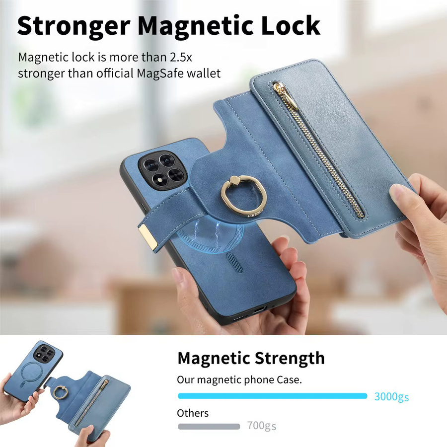 Xiaomi 2-in-1 Abnehmbare Leder-Reißverschluss-Brieftaschenhülle für Redmi Note 15 Pro Plus 5G, Redmi Note 15 Pro 4G und Note 15 Pro+ in Blau und Lila - Bild 2