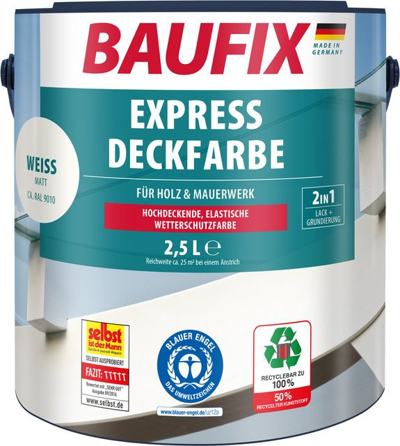 Baufix Express Deckfarbe Weiss matt 2,5 Liter - Bild 1