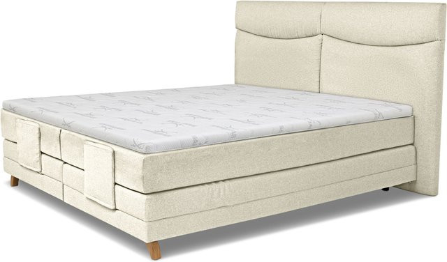 Boxspringbett SANSIBAR LIVING Langeoog in Grau mit Stoffbezug und motorisch verstellbarem Kopfteil, B/T: 200 x 200 cm - Bild 1