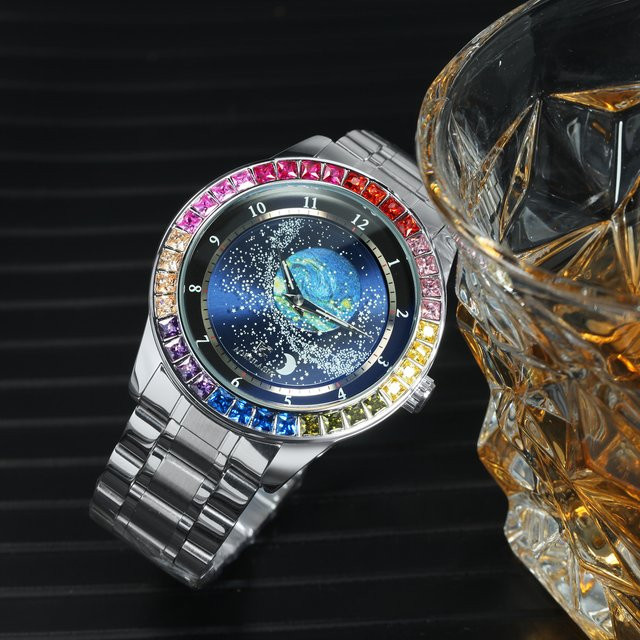 AOKULASIC Armbanduhr Automatik, Edelstahl, Leder, Blau, Herren - Bild 1