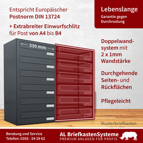 AL Briefkasten-System für 3 Parteien mit Zaundurchwurf, grau, B/H/T: 153,29 x 90 x 34,5 x 27,5 cm - Bild 2