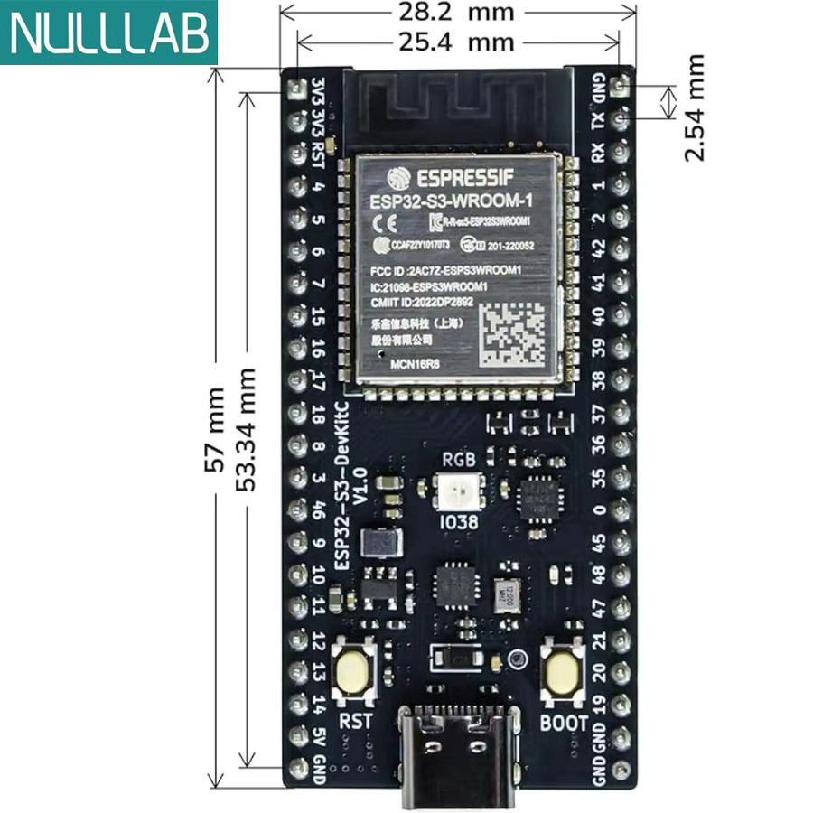 NullLab ESP32-S3 Entwicklungsboard mit WLAN und Bluetooth, USB-C Anschluss, Schwarz - Bild 6