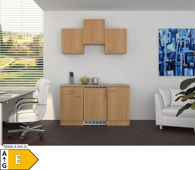 Flex-Well Classic Küchenzeile Nano Buche in Braun, B/T/H: 150 x 60 x 82 cm - Bild 2
