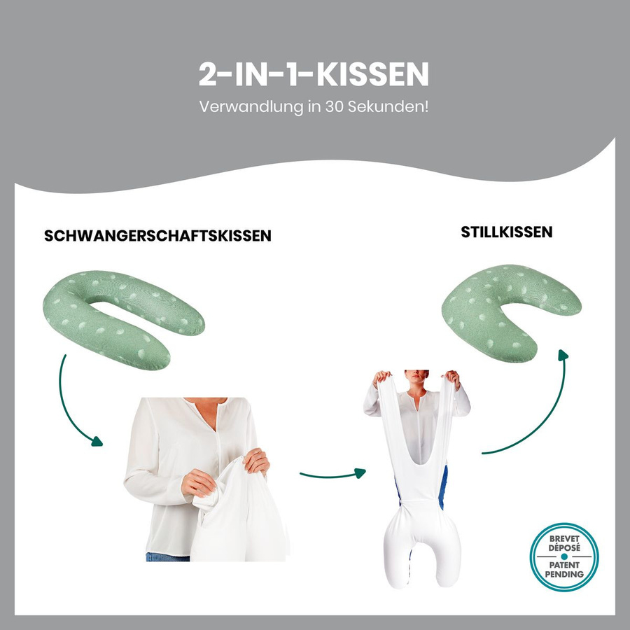 Babymoov Stillkissen 2 in 1 B-Love Crescent mit Mikroperlen-Füllung und 2 Organic-Bezügen in Wind Green - Bild 2