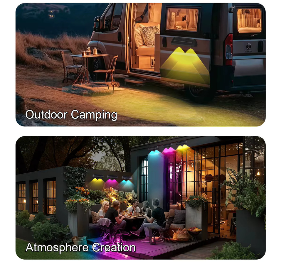 2 Stück Solar-Zaunleuchten in Schwarz mit mehrfarbiger RGB-Beleuchtung, IP67 wasserdichte Gartenwandleuchten für Terrasse und Garten - Bild 3