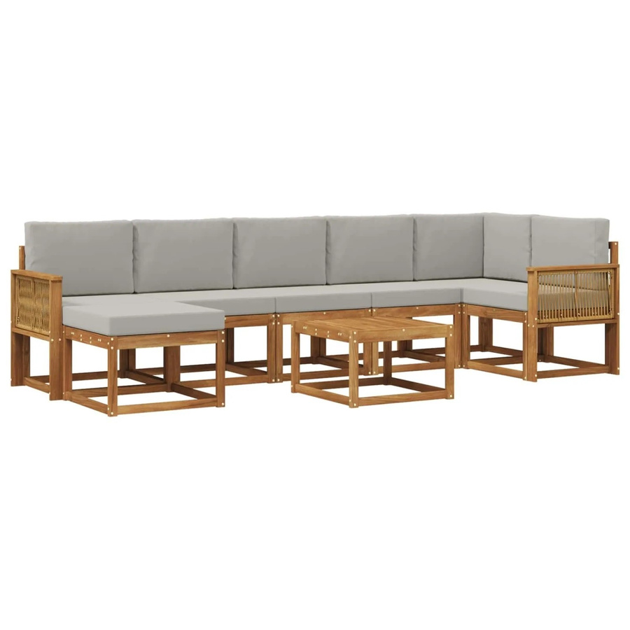 vidaXL Outdoor-Sofagarnitur aus Akazienholz mit 8 Teilen in L-Form, Farbe Grau und Natur - Bild 2
