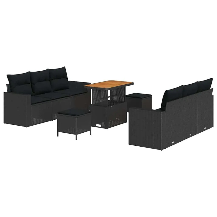 vidaXL Garten-Sofa-Set 9-teilig aus Poly-Rattan und Akazienholz in Schwarz - Bild 2