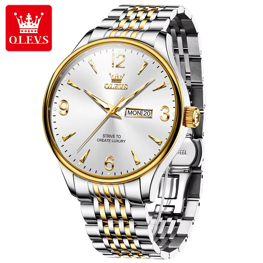 OLEVS Digitaluhr, Quarz, Edelstahl, Bicolor, Weiß, Herren - Bild 2