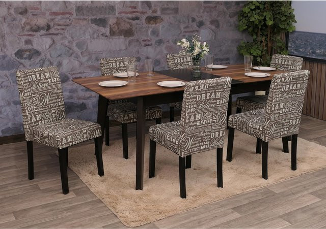 6er-Set MCW Esszimmerstühle Littau aus Textil mit Schriftzug in Grau - Bild 1