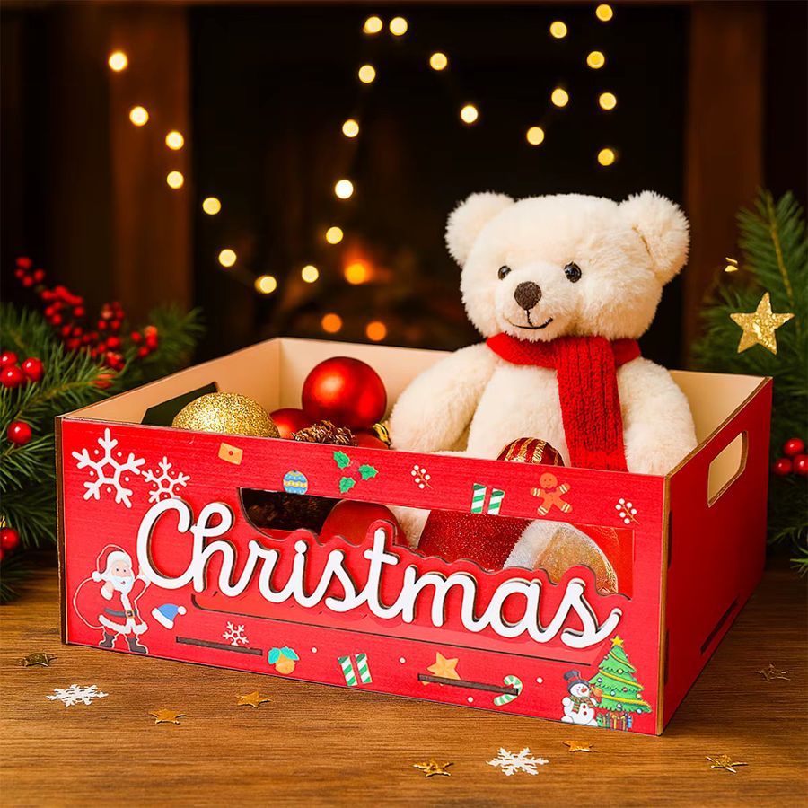PATIMATE Weihnachts-Leckereien-Box aus Holz mit Frohe Weihnachten Aufbewahrung und Anhängern - Bild 4