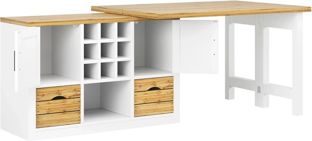 Merax Ausziehbarer Kücheninsel-Esstisch mit Sideboard und 360 Grad drehbarer Tischplatte in Weiß - Bild 1
