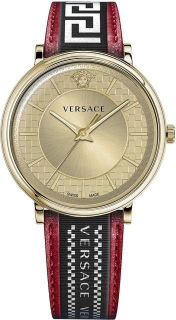 Versace Herrenuhr, Quarz, Edelstahl, Gold, Leder, 42 mm, 5 ATM - Bild 1