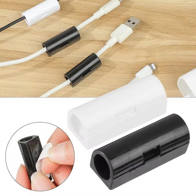 Kabel Organizer Clips aus Kunststoff mit Selbstkleber zur Kabelmanagement-Fixierung in Weiß - Bild 1