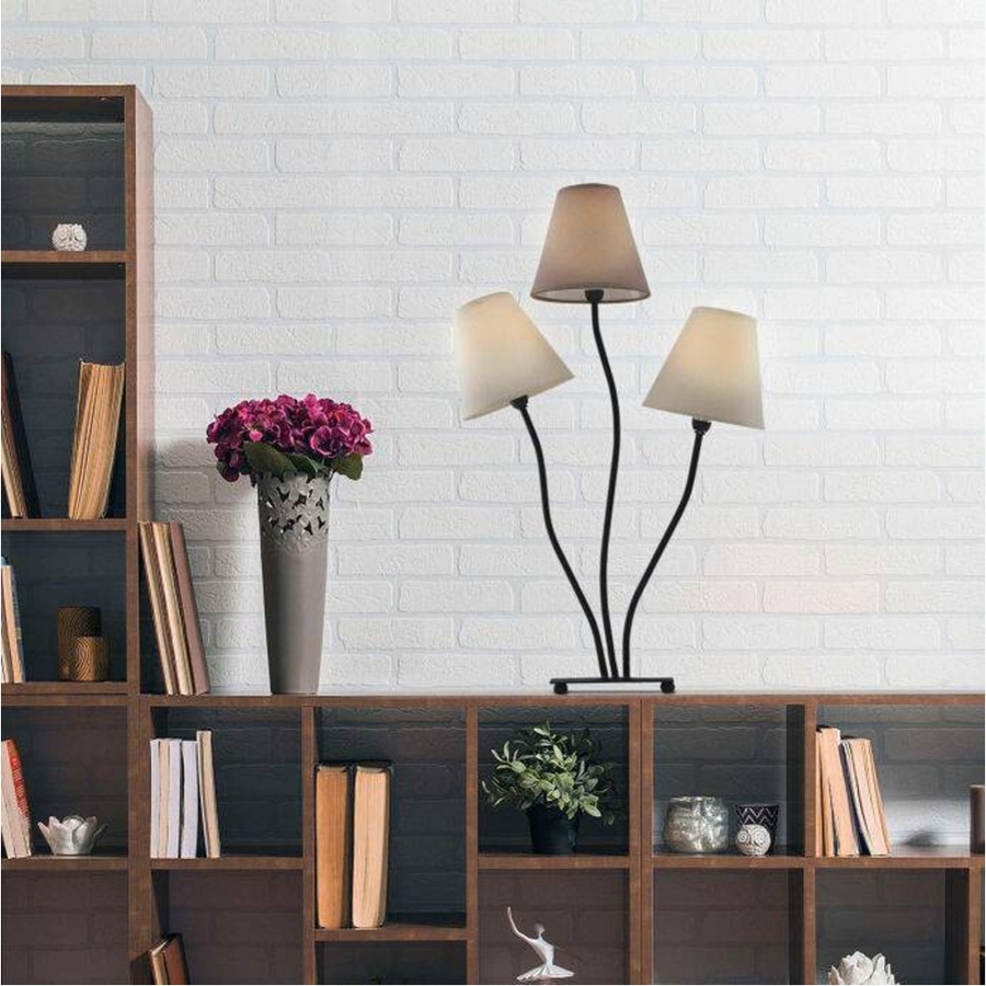 Näve Tischleuchte 3-flammig in Beige-Braun aus Metall und Textil, B/H/T: 16 x 67 x 41 cm, E14 - Bild 2