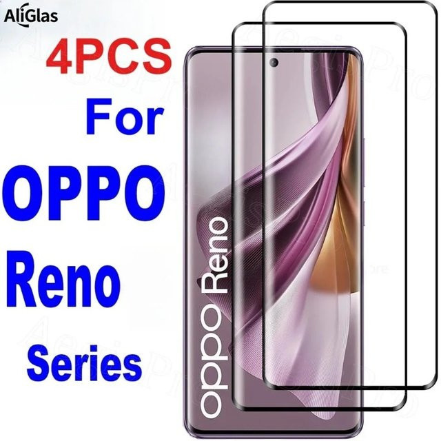 4 Stück ZMZE Displayschutz aus gehärtetem Glas für OPPO Reno 11 und Reno 11 Pro, gebogenes Glas mit vierseitiger Vollabdeckung, transparent - Bild 1