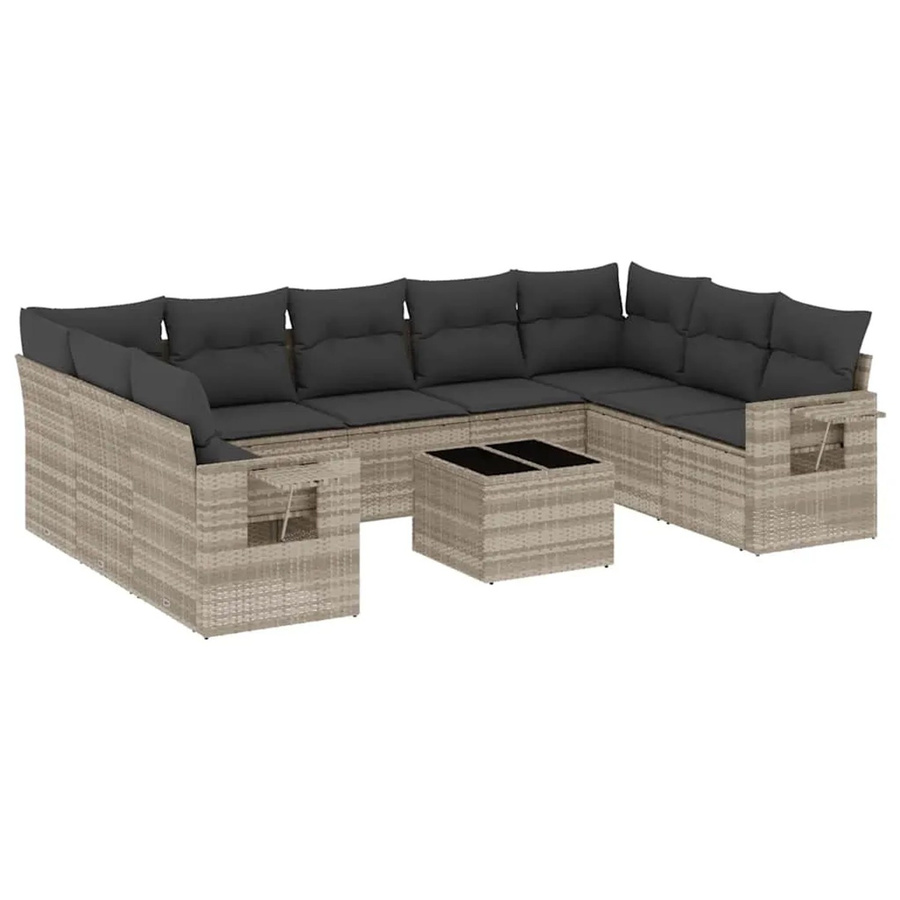 vidaXL 10-tlg. Garten-Sofagarnitur in L-Form aus Poly-Rattan mit Kissen in Hellgrau - Bild 2