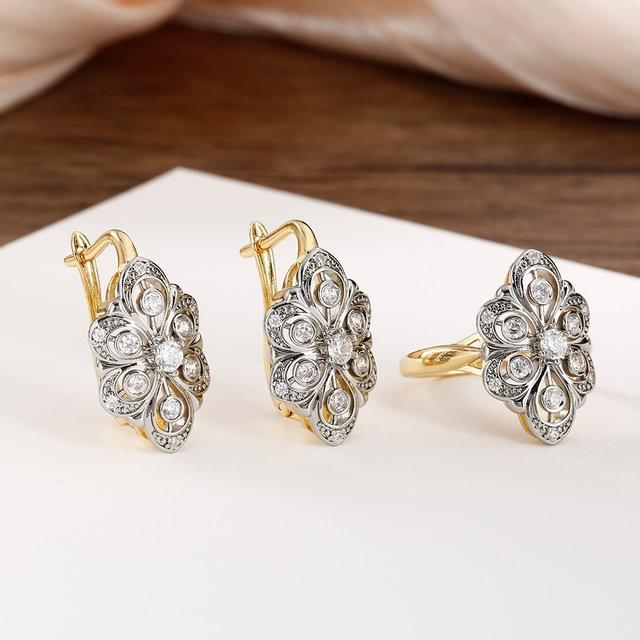 Ohrring, Bicolor, Gold, Zirkonia, Vintage - Bild 1