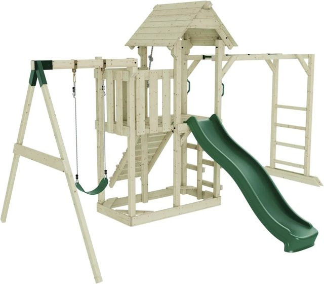 OutdoorToys Spielturm Strömsund mit Kinderschaukel in Dunkelgrün aus Holz - Bild 1