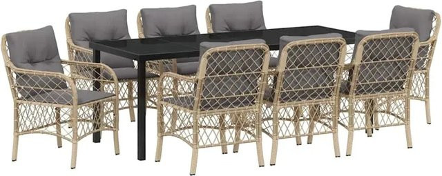vidaXL Garten Essgruppe 9-teilig aus Poly Rattan und Stahl mit Kissen und Glas in Beige - Bild 1