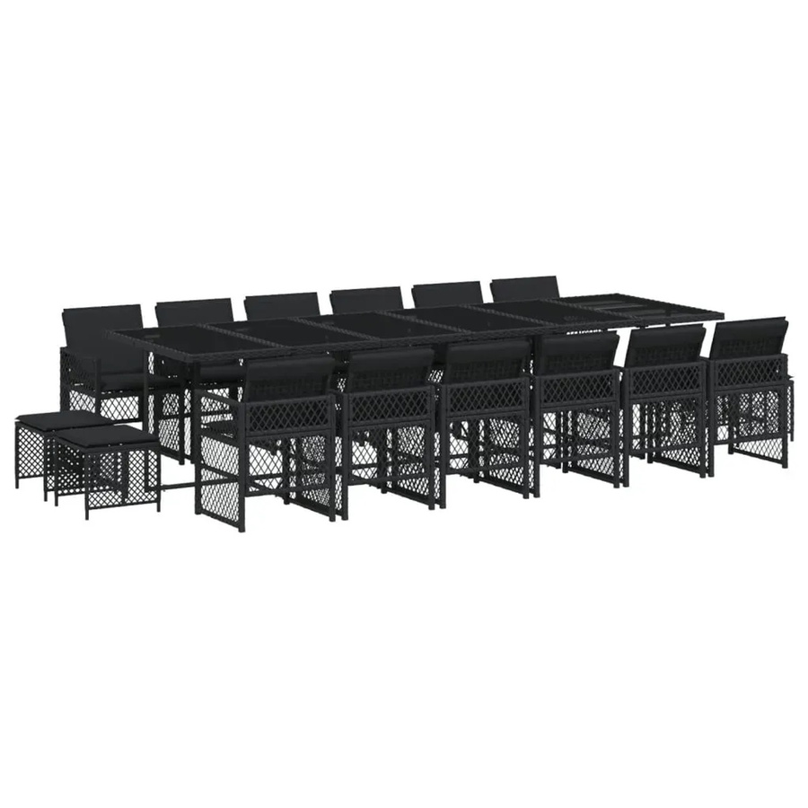 vidaXL 17-tlg Garten-Essgruppe aus schwarzem Poly-Rattan mit Kissen und Hartglas-Tisch - Bild 2
