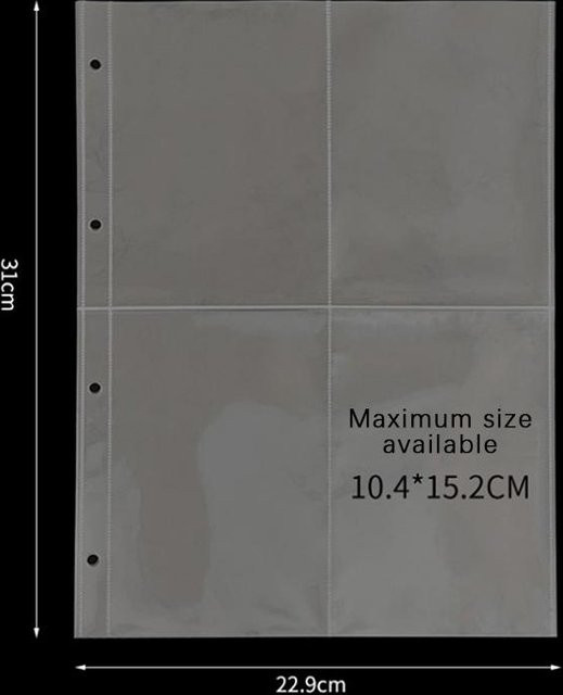 10 Stück A4 Fotoalbum Nachfüllseiten von Places Famous in Transparent, Kunststoff mit 4 Löchern für Fotokarten und Dokumente - Bild 1