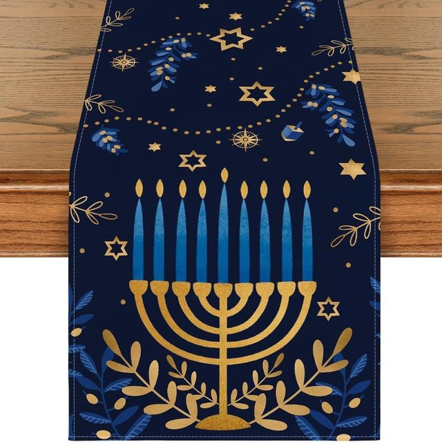 ILVISEST Chanukka Menora Tischläufer aus Polyester, Mehrfarbig/Blau, B: 33 cm, L: 120 cm - Bild 1