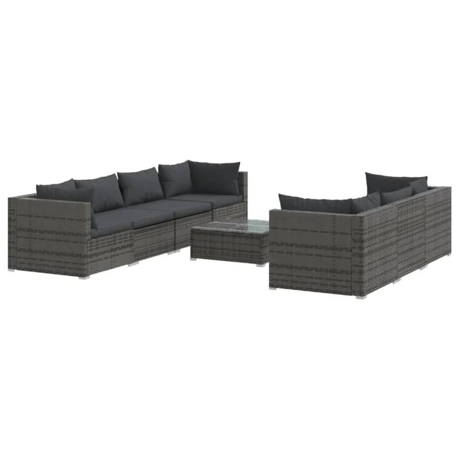 vidaXL 8-tlg. Garten-Lounge-Set aus Poly Rattan in Grau-Anthrazit mit Kissen und Couchtisch - Bild 2