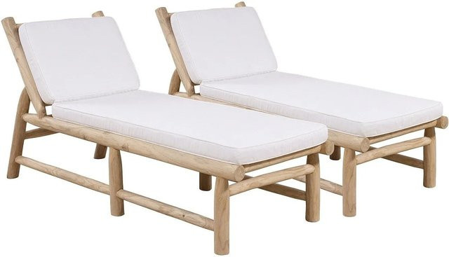 Sonnenliege Tulum von Vente-unique aus Teakholz in Naturfarben mit weißem wetterfestem Kissen, Länge: 153 cm - Bild 1