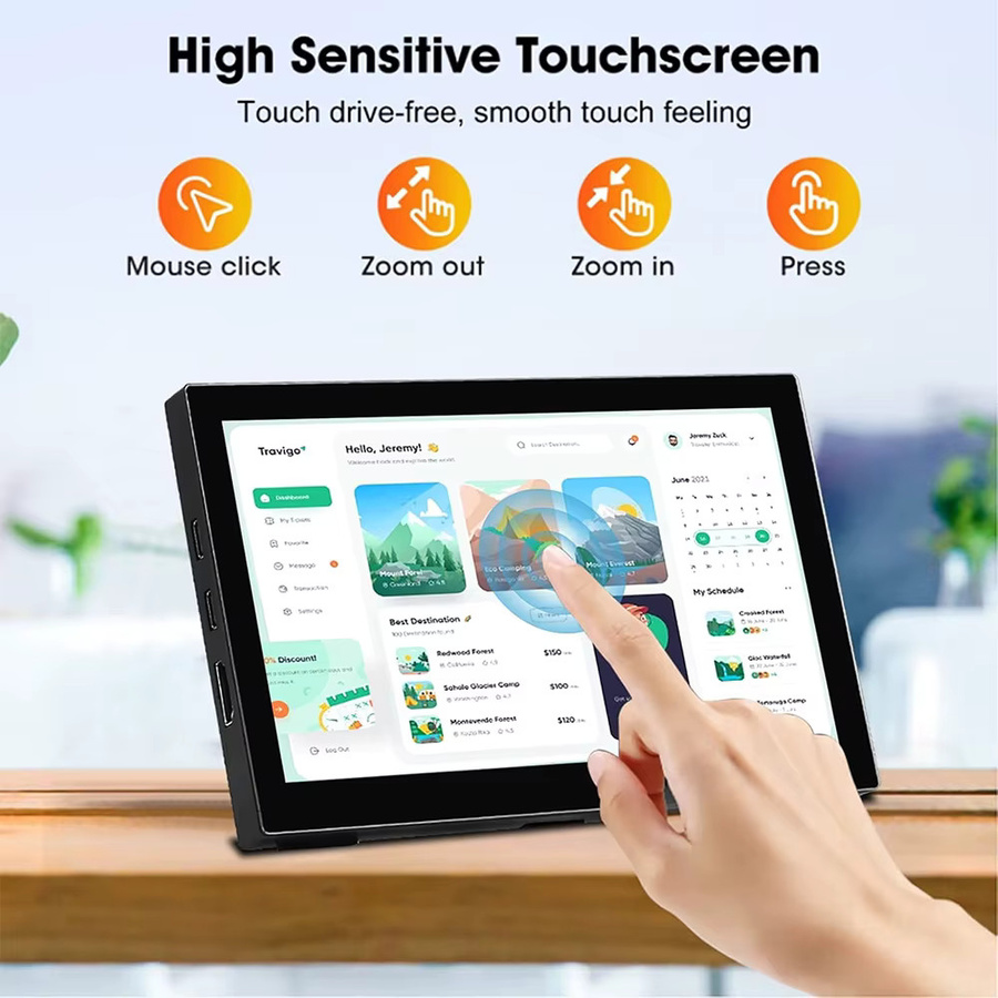 AISHICHEN 7-Zoll Tragbarer Touchscreen Mini-Monitor mit 1280x800 Auflösung und 60Hz, Schwarz, HDMI und USB-C für Raspberry Pi, Laptop, Smartphone und PC - Bild 3