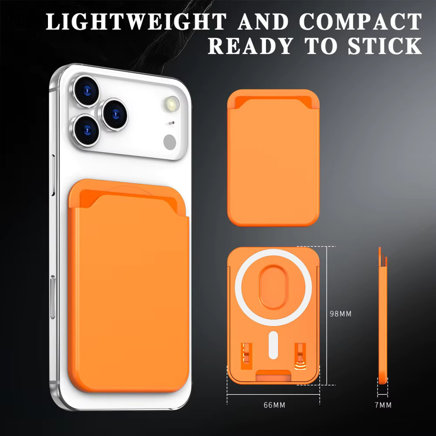 Magnetischer Steckplatz-Kartenhalter von lolozzx für MagSafe iPhone 16 15 Pro Max und Samsung S25 Ultra, tragbares Clip-Wallet in Rot und Orange - Bild 3