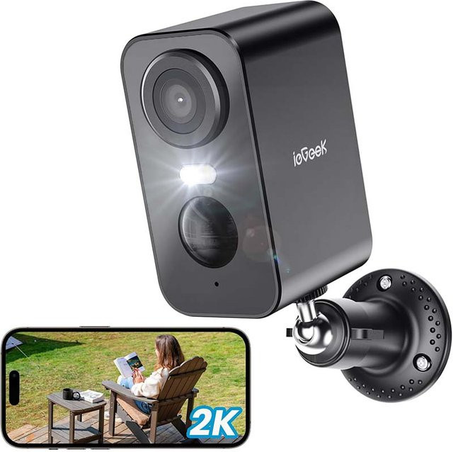 IeGeek Kabellose Sicherheitskamera für den Außenbereich, 2K 3MP WLAN-Überwachungskamera mit Spotlight und Farbnachtsicht in Schwarz - Bild 1