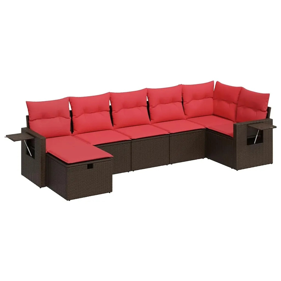 vidaXL 7-tlg. Garten-Sofagarnitur in L-Form aus braunem Poly-Rattan mit UV-beständigen Kissen und pulverbeschichtetem Stahlgestell - Bild 2