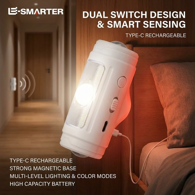 ESMARTER Tragbare Mini-Nachtlampe mit Bewegungssensor und Magnet, Weiß, Wiederaufladbar - Bild 1