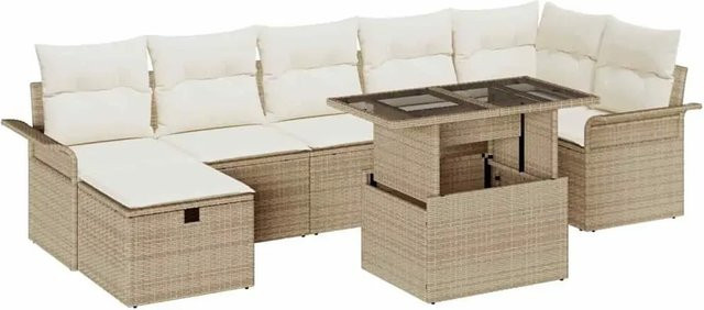 vidaXL Garten-Sofa-Set aus Poly Rattan in Beige mit 8 Teilen, Kissen und integriertem Stauraum - Bild 1