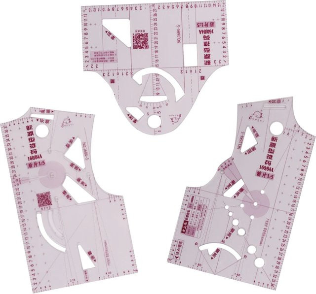 3er-Set Mini Schneiderlineale aus Kunststoff für Kleidung und Nähmuster, transparent - Bild 1