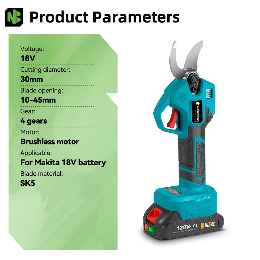 NEWBENY Bürstenlose elektrische Gartenschere in Türkis mit 30 mm Schnittkapazität für Makita 18 V Akkus - Bild 5