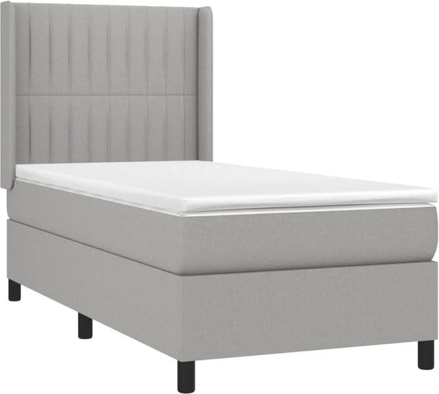 vidaXL Boxspringbett mit Matratze in Hellgrau, Hybrid-Bett mit LED-Unterbettbeleuchtung und USB-Anschluss, B/T/H: 90 x 200 cm - Bild 1