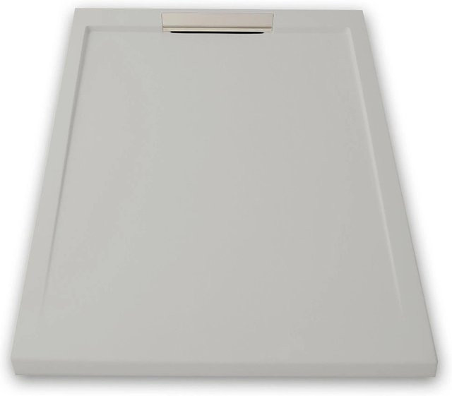Mirlo Duschwanne Extra Flach aus Mineralguss in Grau mit Chrom-Ablaufschutz B/T: 170 x 70 cm - Bild 1